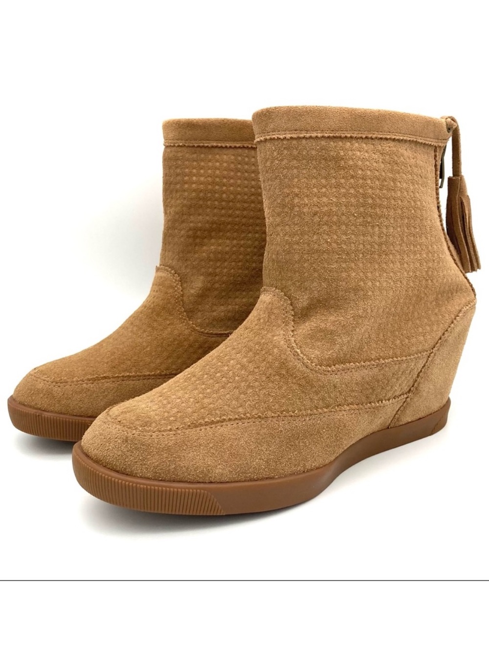Coconuts Gypsy Suede Wedge Booties Women’s Size 9.5 Back Zip Closure Tassel Boho